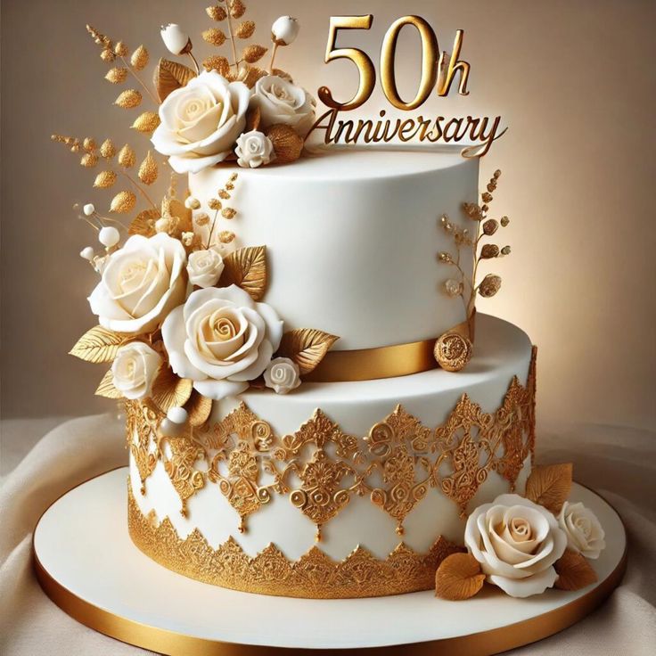 Golden Anniversary Style Wedding Cake